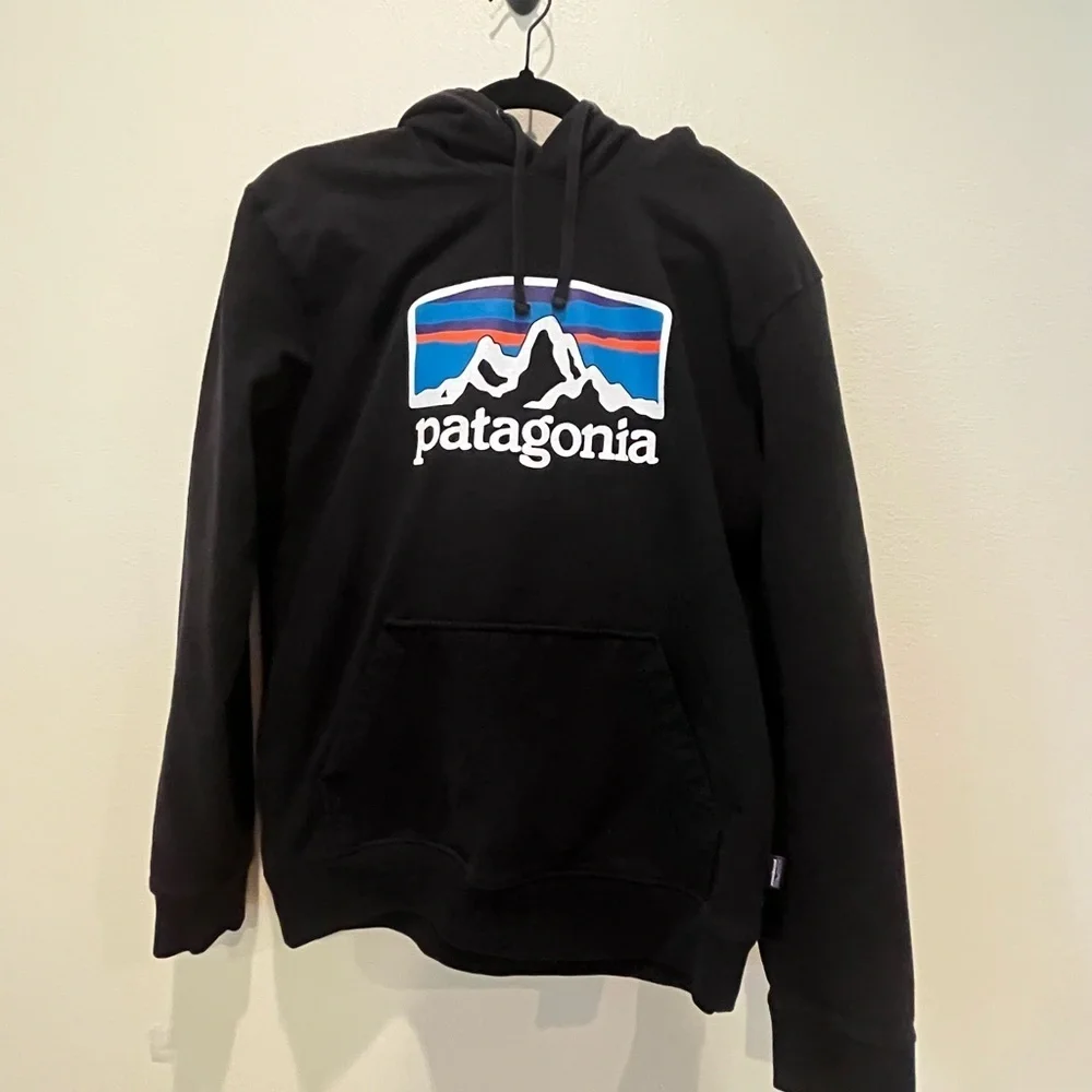 Patagonia Black Hoodie with Mountain Logo